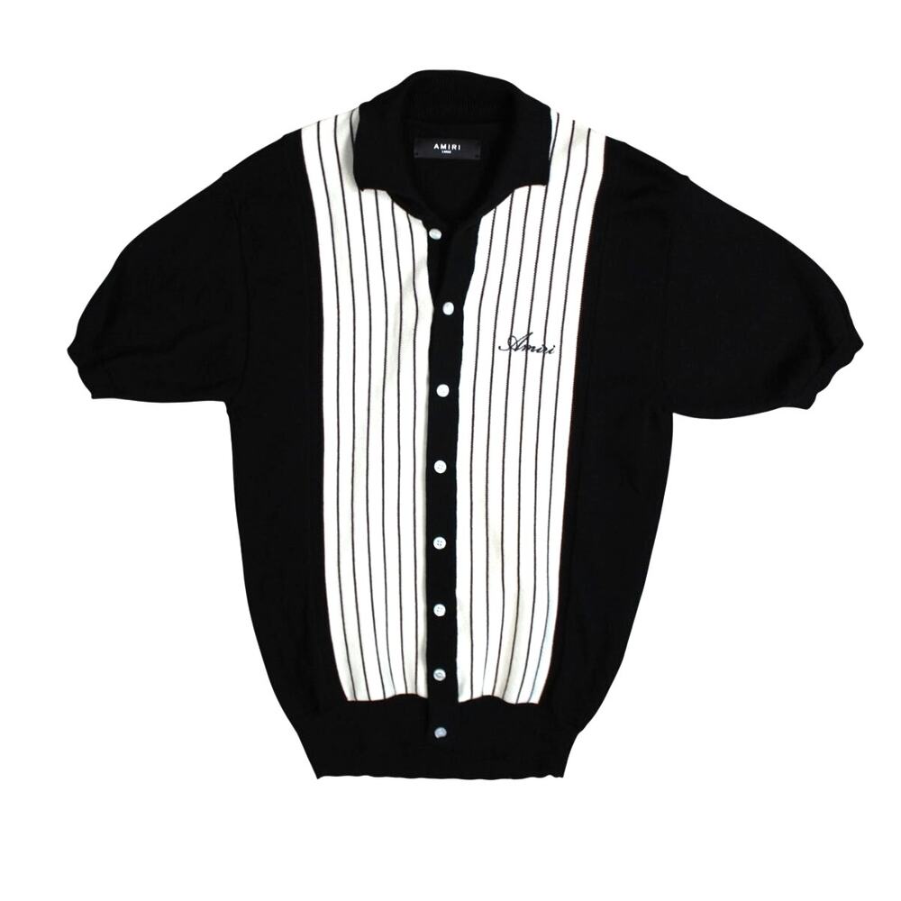 AMIRI Black and White Striped Button-Up Sweater